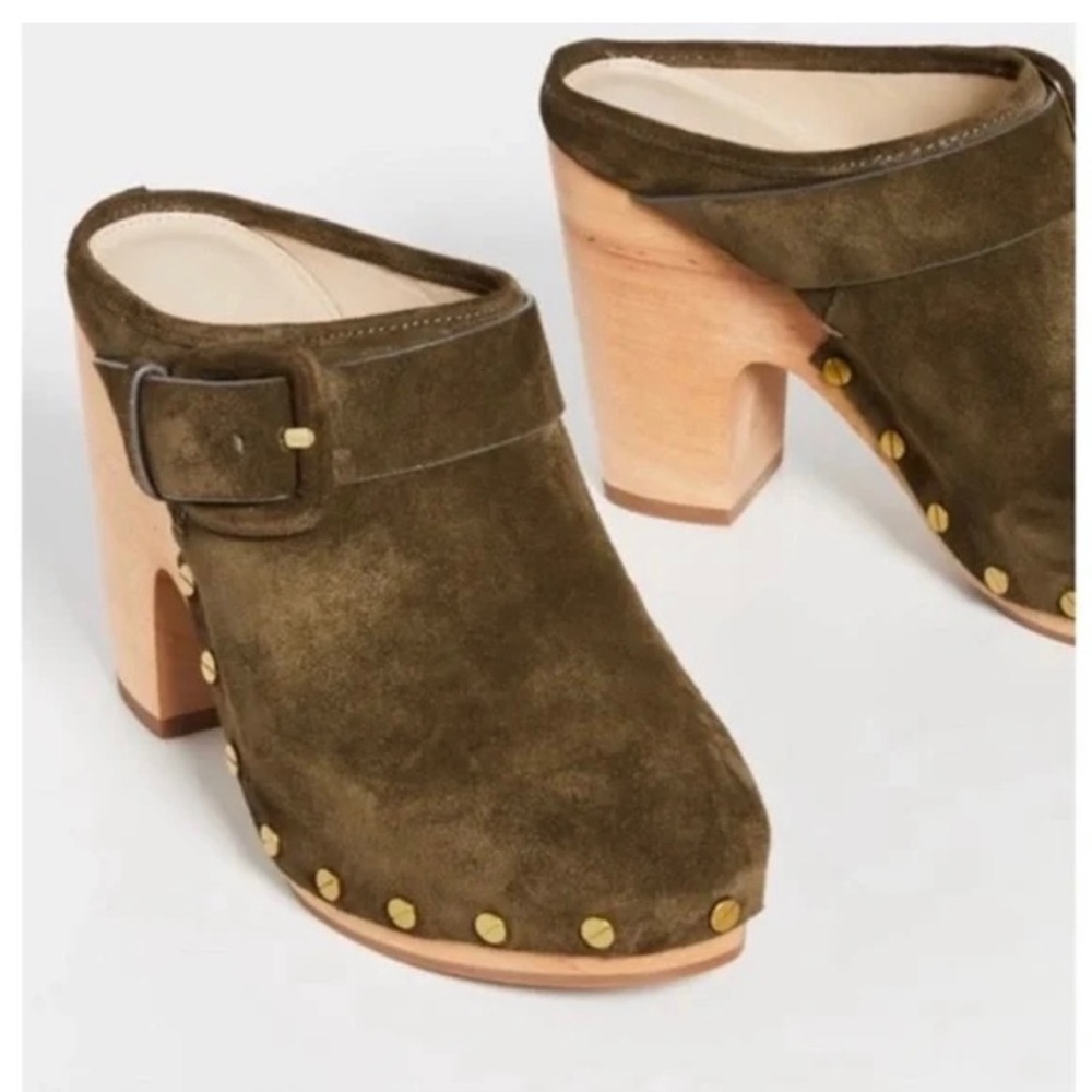 Veronica Beard Dacey green Suede Studded Clog Heels Women’s Size 8M - Picture 2 of 5
